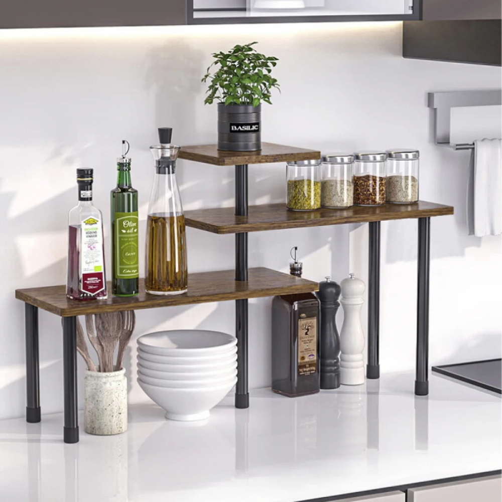 Etajera Condimente, Design Modern, Negru cu Imitatie Lemn, 3 Polite, - Organizare Practica si Eleganta [2]