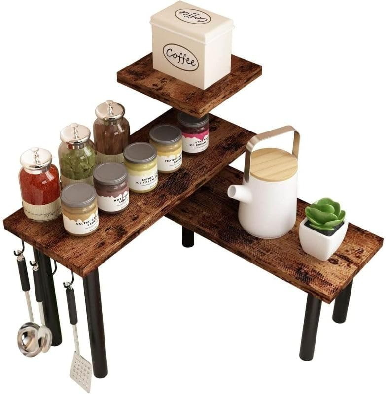 Etajera Condimente, Design Modern, Negru cu Imitatie Lemn, 3 Polite, - Organizare Practica si Eleganta [6]
