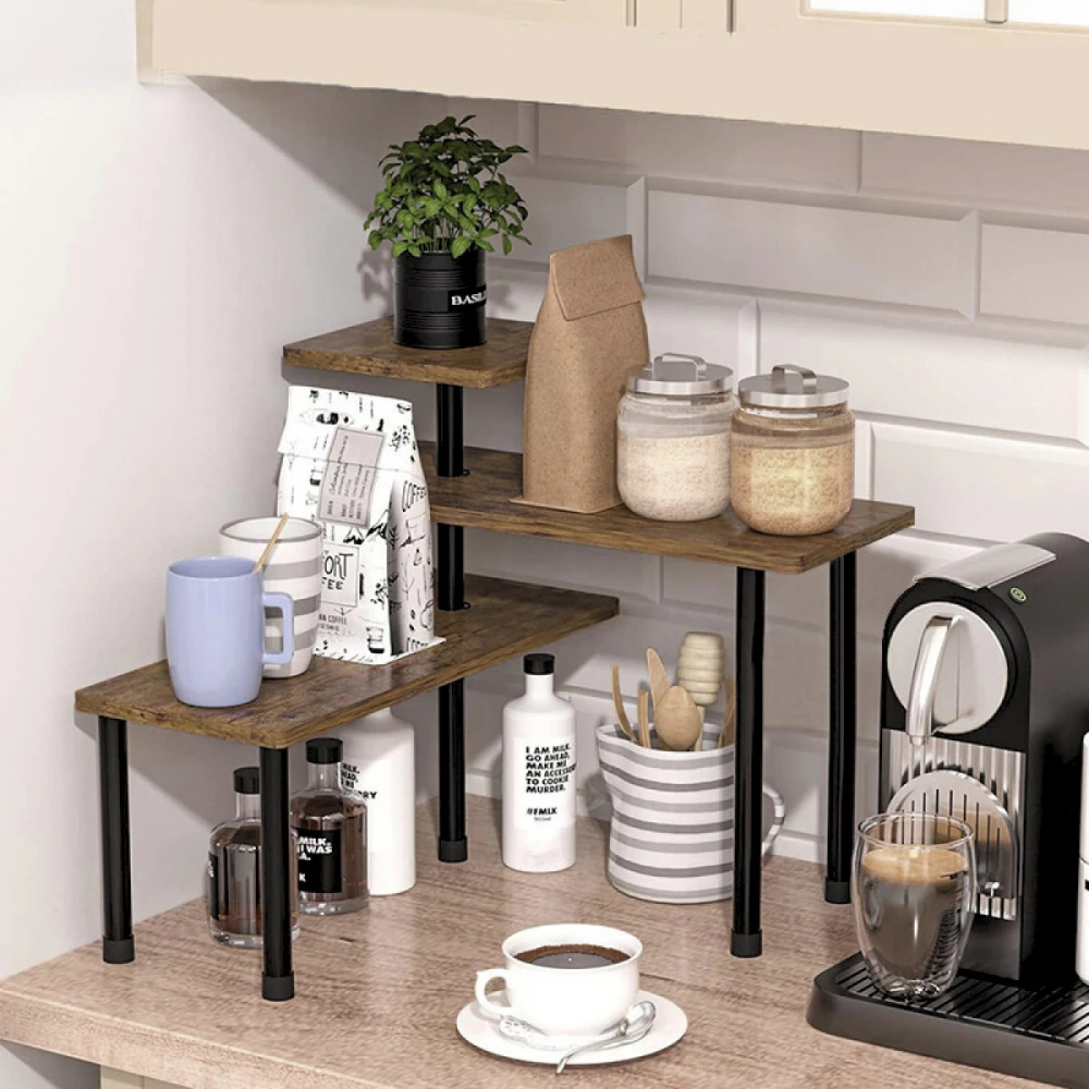 Etajera Condimente, Design Modern, Negru cu Imitatie Lemn, 3 Polite, - Organizare Practica si Eleganta [3]