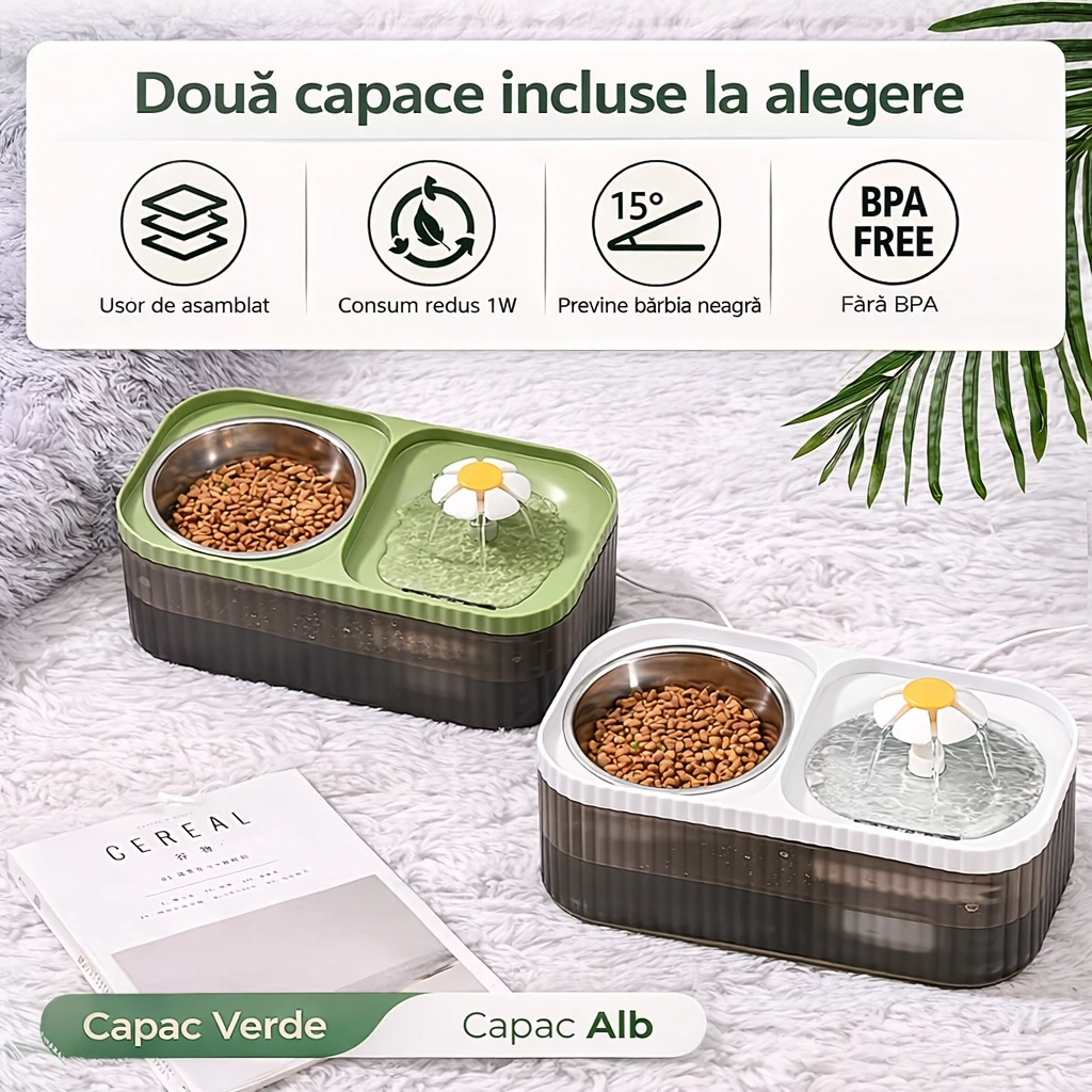 Fântână Apă Câini și Pisici 3L cu Filtru & Pompă Silențioasă + Bol Inox – Dispenser Automat Pet [4]
