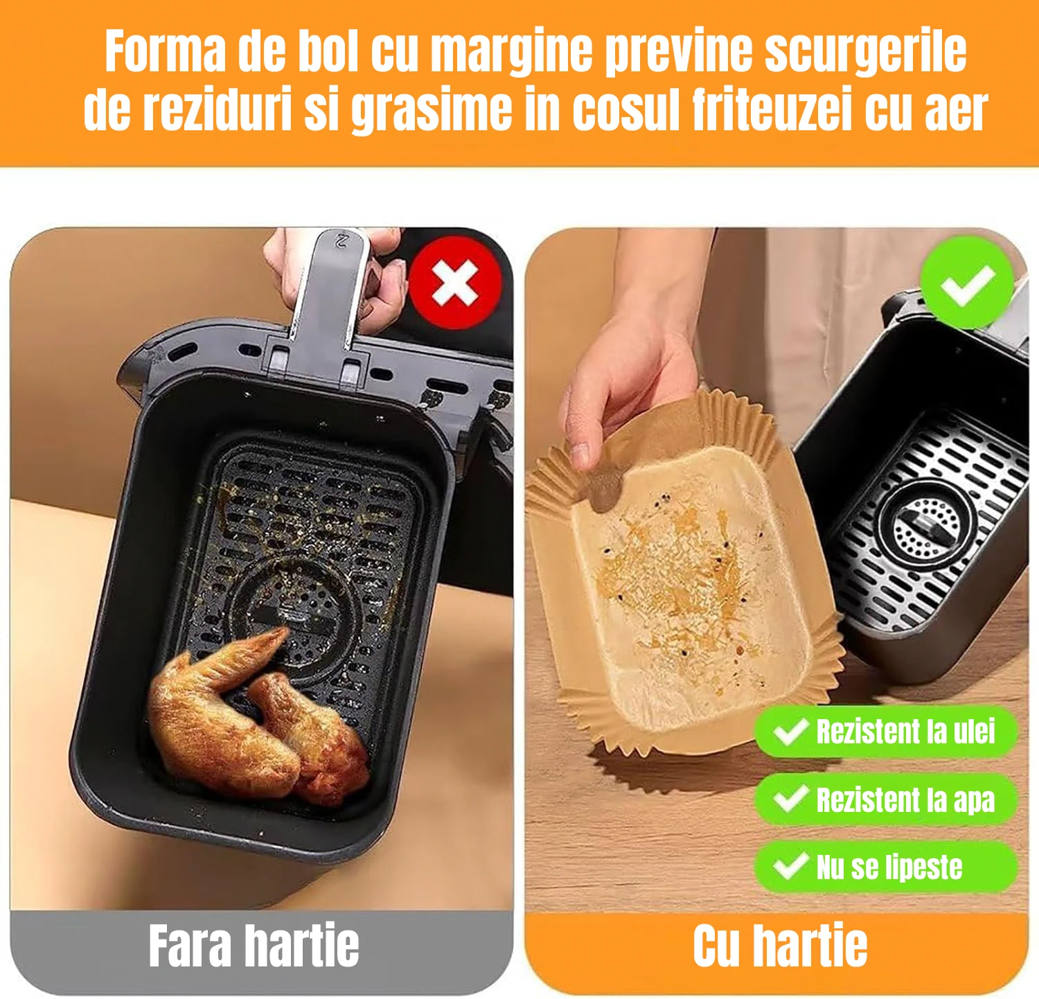 Hartie Copt pentru Air Fryer Ninja Dual Zone si Alte Modele cu Doua Zone 22 x 14 x 4.5 cm – NEXT TREND [3]