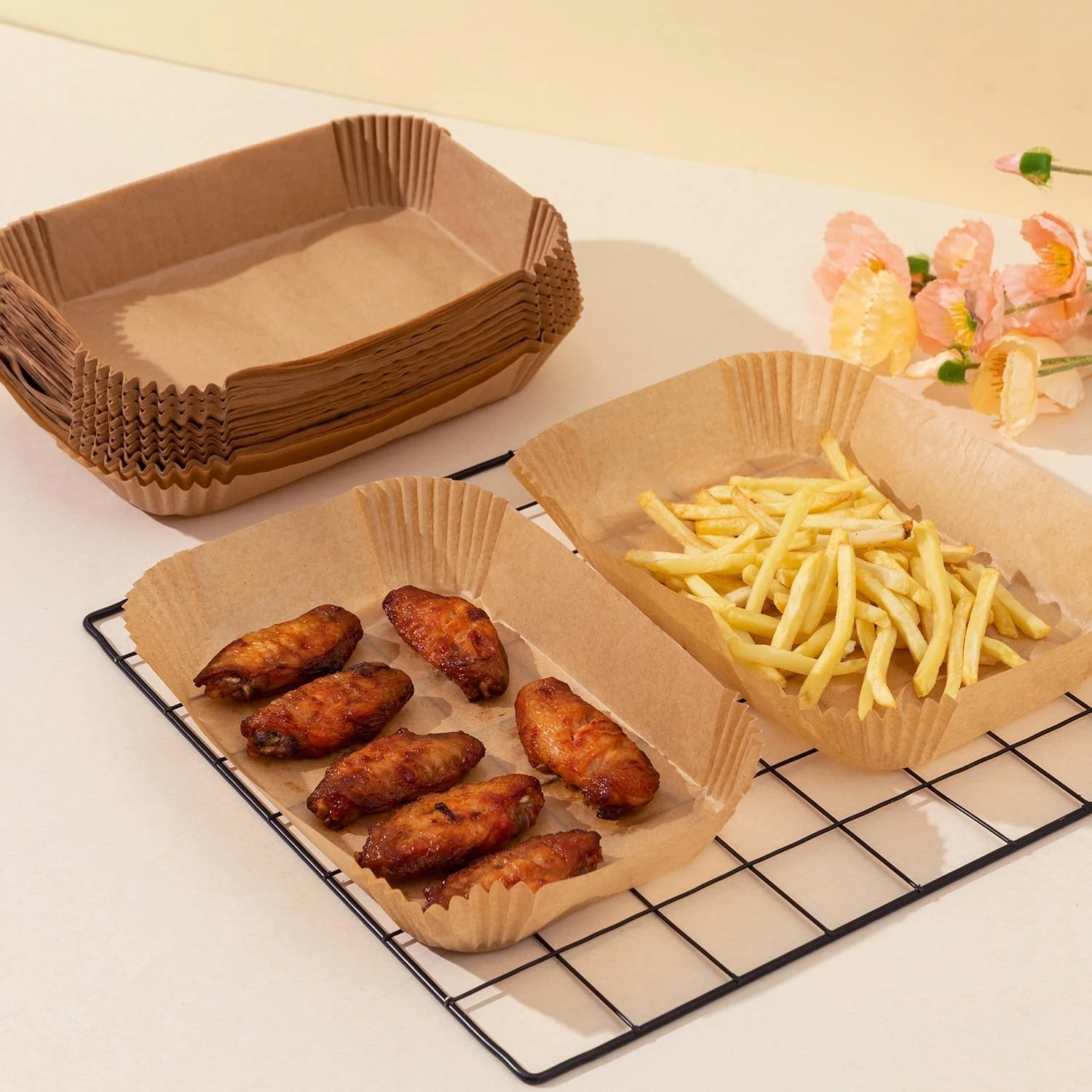Hartie Copt pentru Air Fryer Ninja Dual Zone si Alte Modele cu Doua Zone 22 x 14 x 4.5 cm – NEXT TREND [7]
