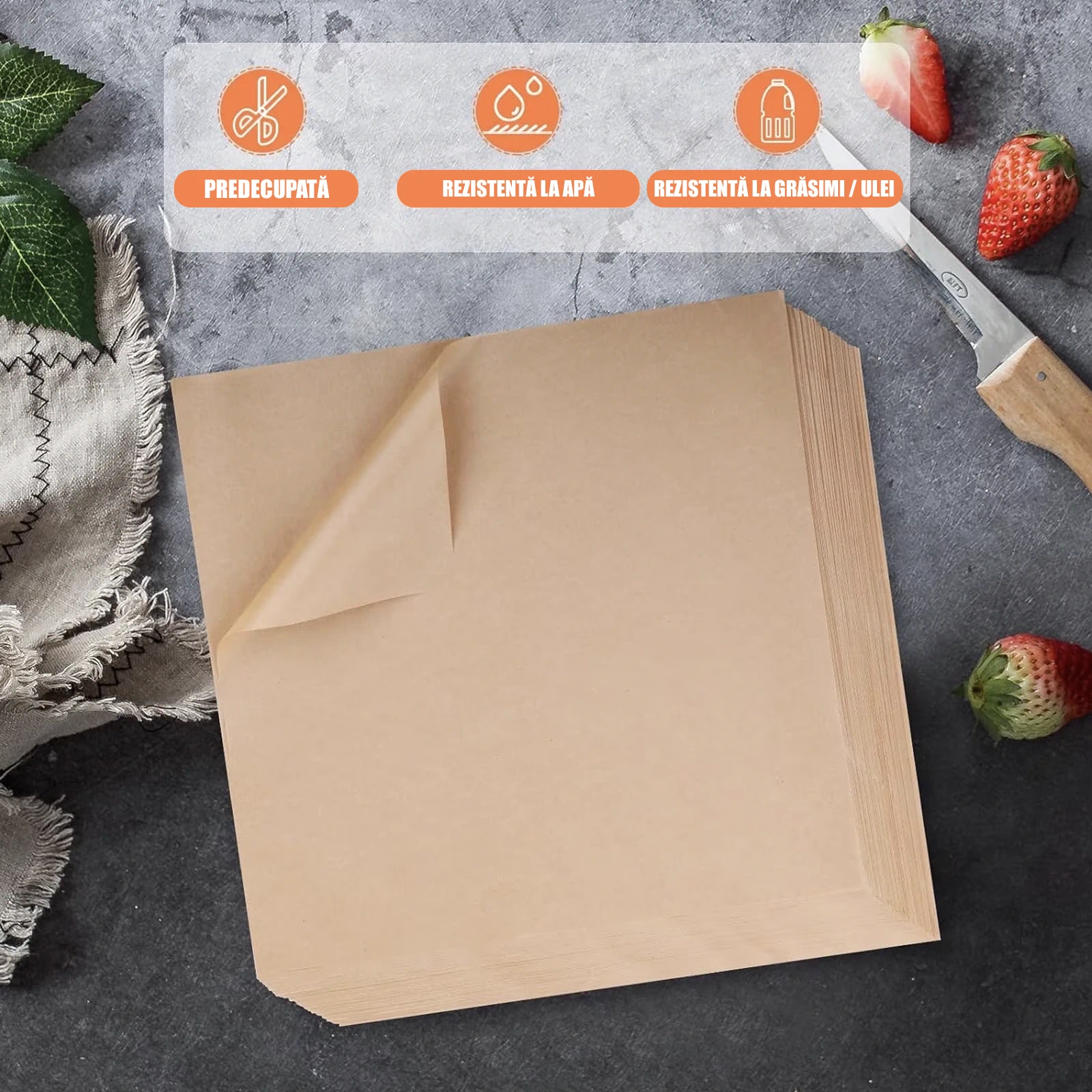Hârtie de copt antiaderentă 40x40 cm – 50 bucăți, rezistentă la căldură, ideală pentru coacere fără grăsime [3]