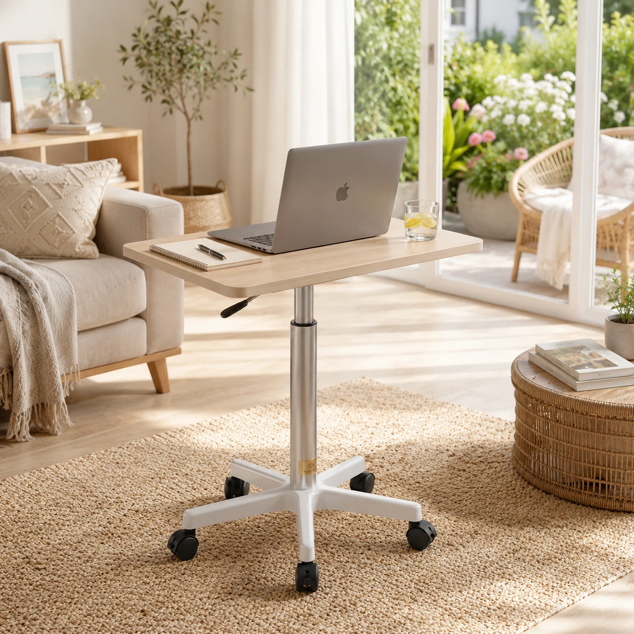 Măsuță Laptop Reglabilă pe înălțime cu Piston Pneumatic 60-80 cm, Blat MDF 60x40 cm, Alb – Birou Mobil Ergonomic pentru Pat, Canapea și Office [4]