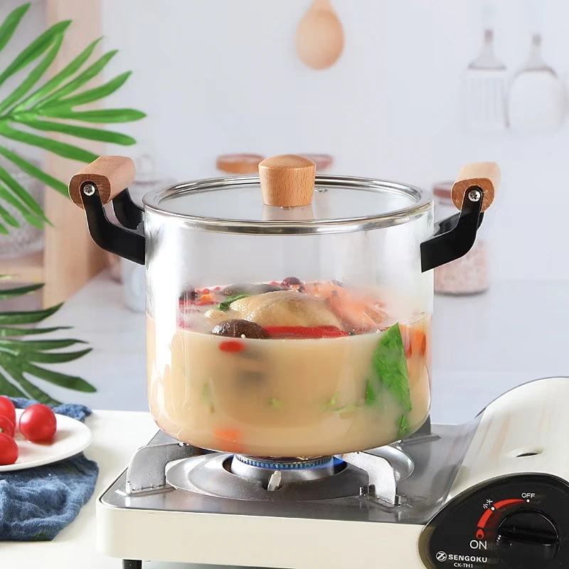 Oala Sticla Borosilicata - 5,5 litri, Decor – Capsuni, Termorezistenta, Transparenta, cu Capac si Maner din lemn, pentru Gatire si Servire [5]