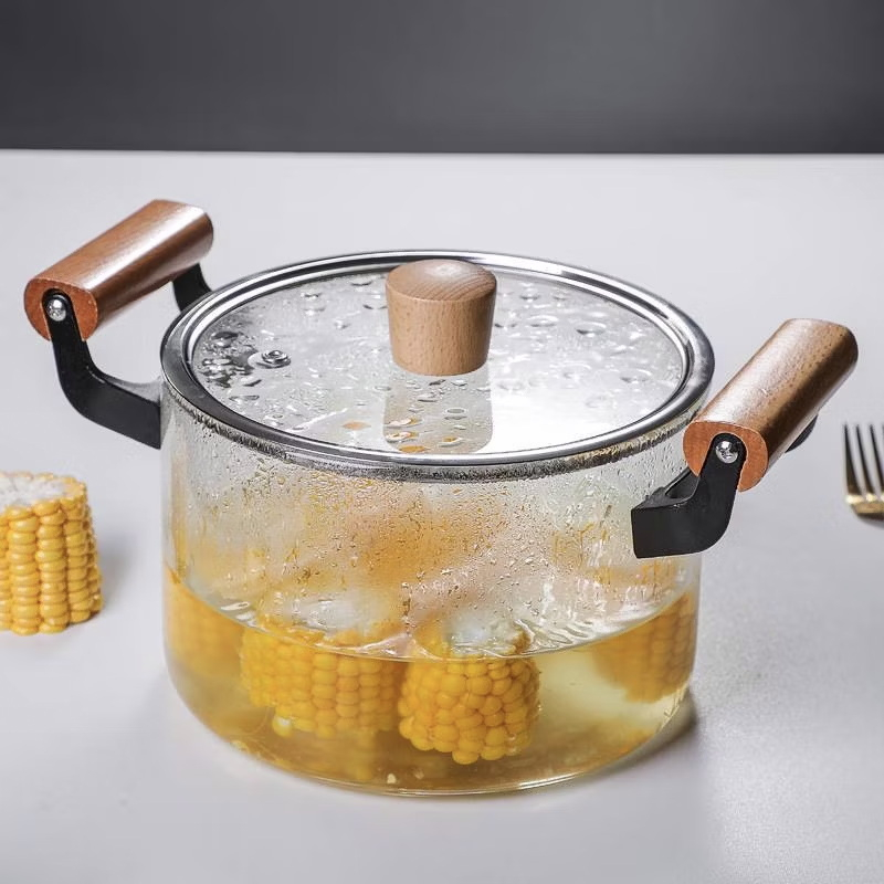 Oala Sticla Borosilicata - Termorezistenta, Transparenta, cu Capac si Maner din lemn, pentru Gatire si Servire [9]