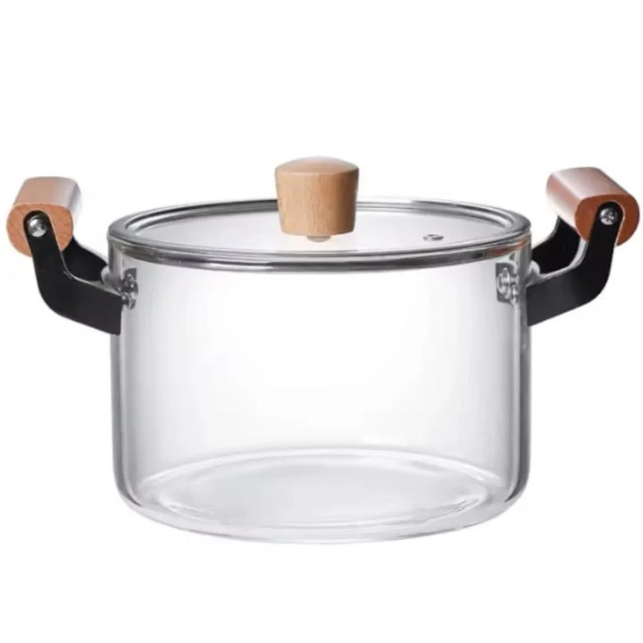 Oala Sticla Borosilicata - Termorezistenta, Transparenta, cu Capac si Maner din lemn, pentru Gatire si Servire [8]