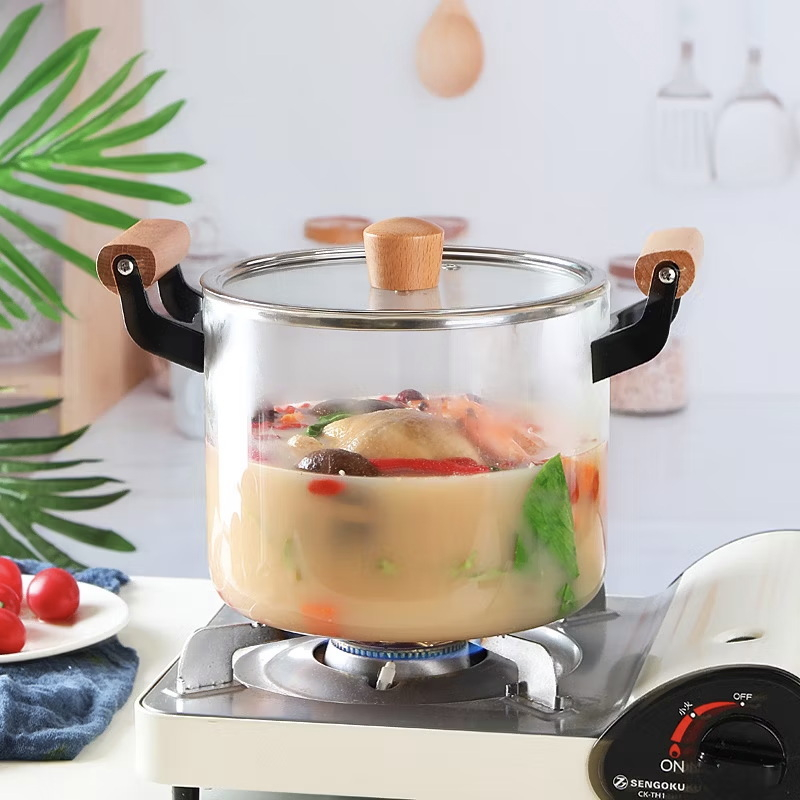 Oala Sticla Borosilicata - Termorezistenta, Transparenta, cu Capac si Maner din lemn, pentru Gatire si Servire [7]