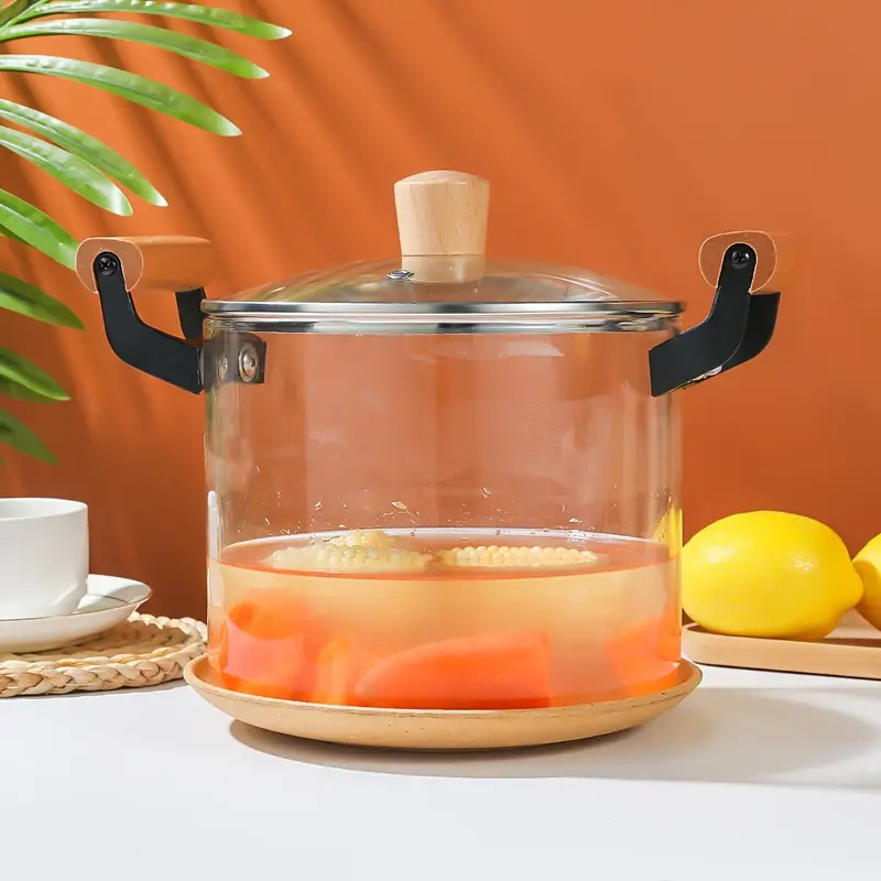 Oala Sticla Borosilicata - Termorezistenta, Transparenta, cu Capac si Maner din lemn, pentru Gatire si Servire [15]