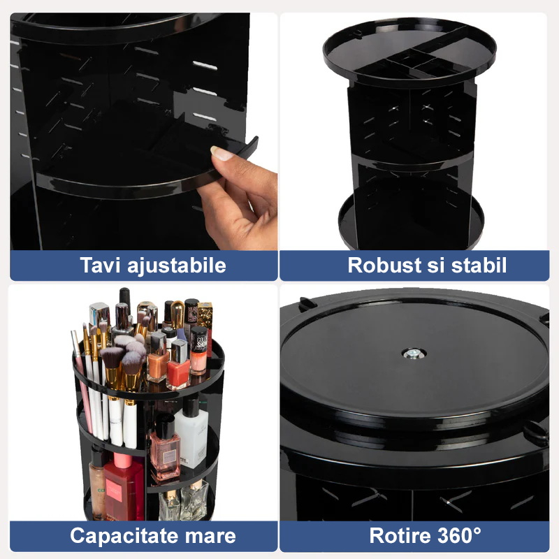 Organizator Cosmetice Rotativ 360° - Suport Ajustabil, Pensule, Rujuri si Accesorii [3]