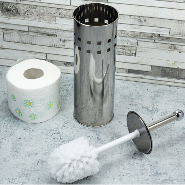 Perie WC Design Modern Metalica Argintie cu Efect de Oglinda - 39 cm [4]