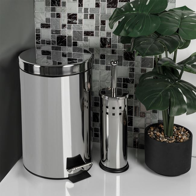 Perie WC Design Modern Metalica Argintie cu Efect de Oglinda - 39 cm [3]