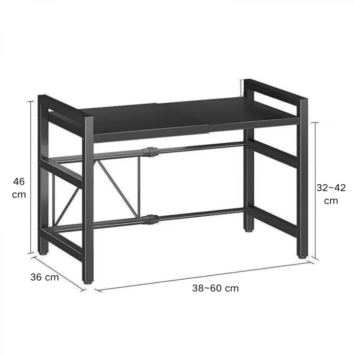 Raft extensibil bucatarie cuptor microunde, 2 niveluri, polita ajustabila, negru, Next Trend, organizator blat cu 4 carlige, suport rezistent [6]