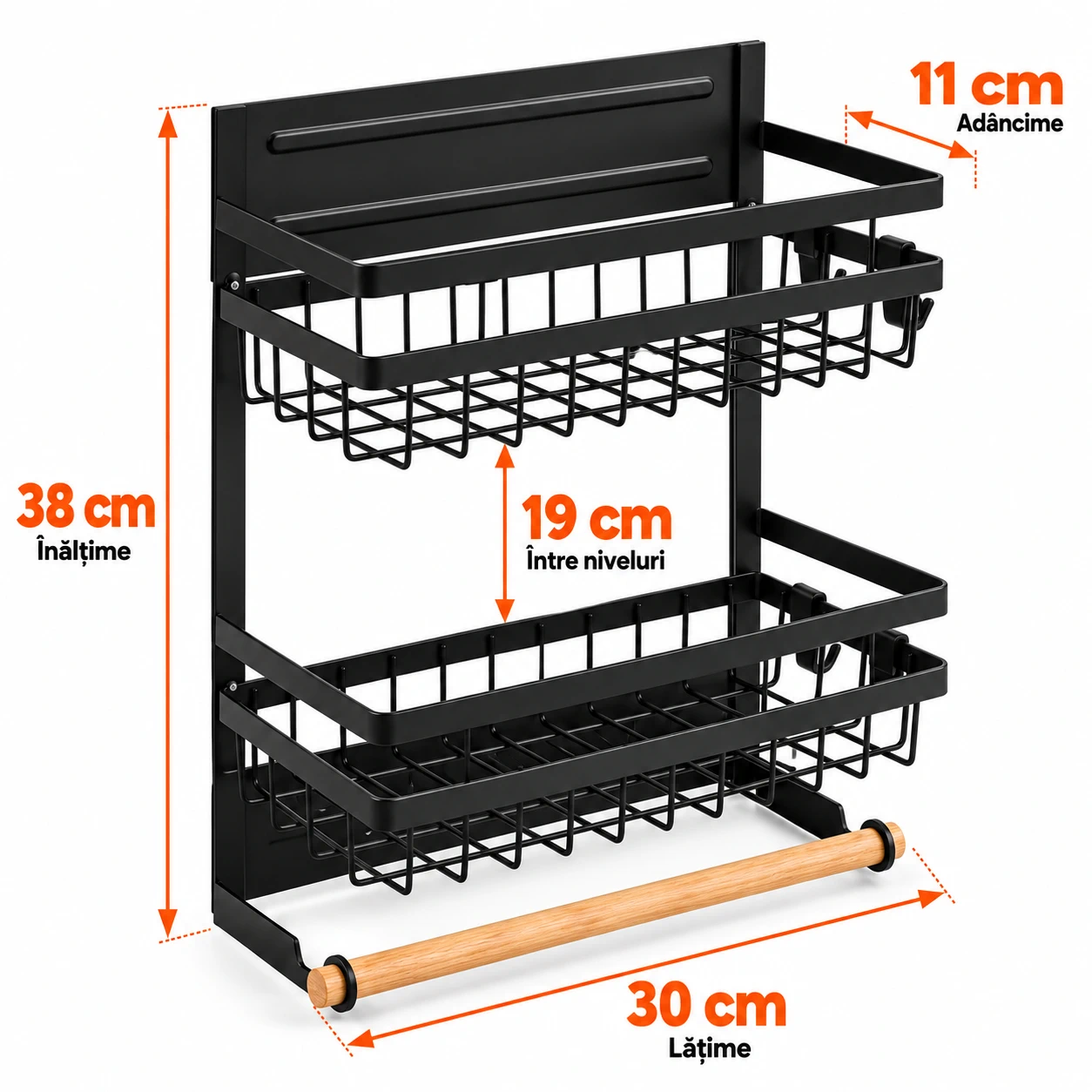 Raft magnetic frigider Next Trend, organizator bucatarie 2 niveluri, negru [5]