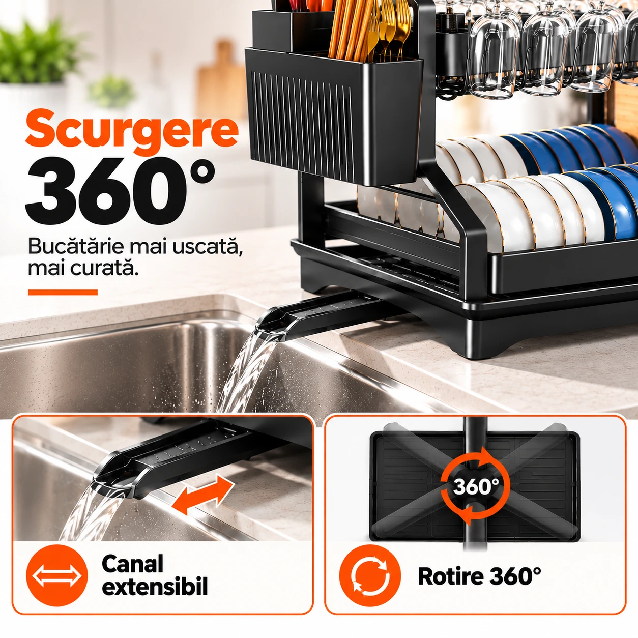 Scurgator vase 2 niveluri Next Trend, metal + ABS, negru [6]