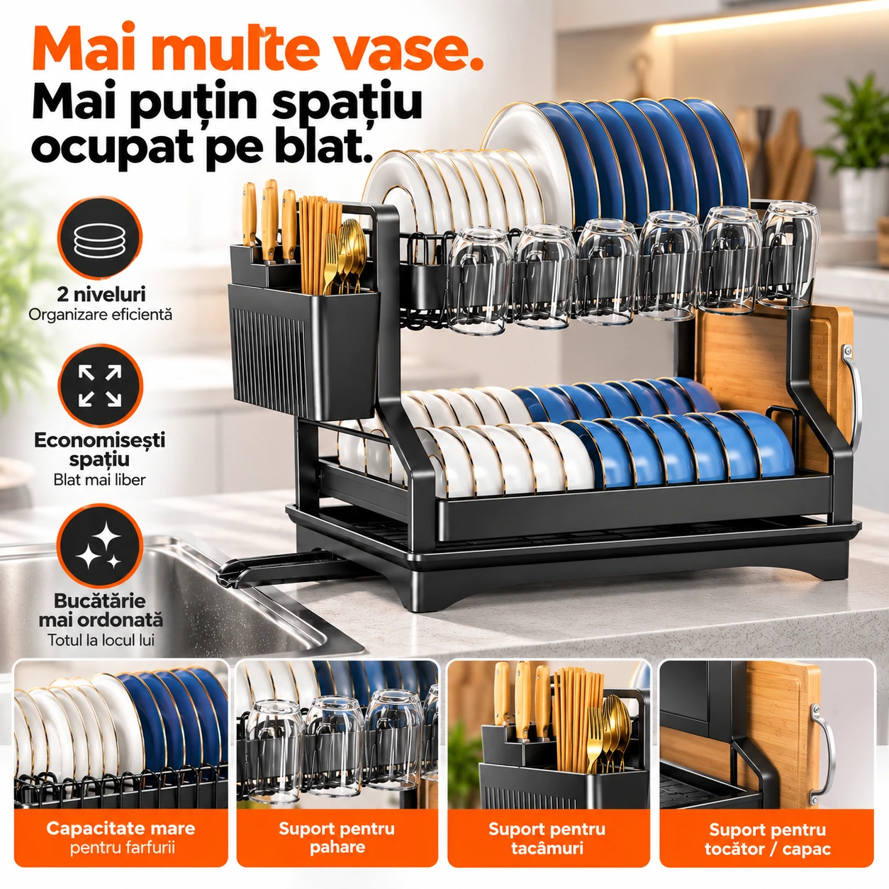 Scurgator vase 2 niveluri Next Trend, metal + ABS, negru [2]