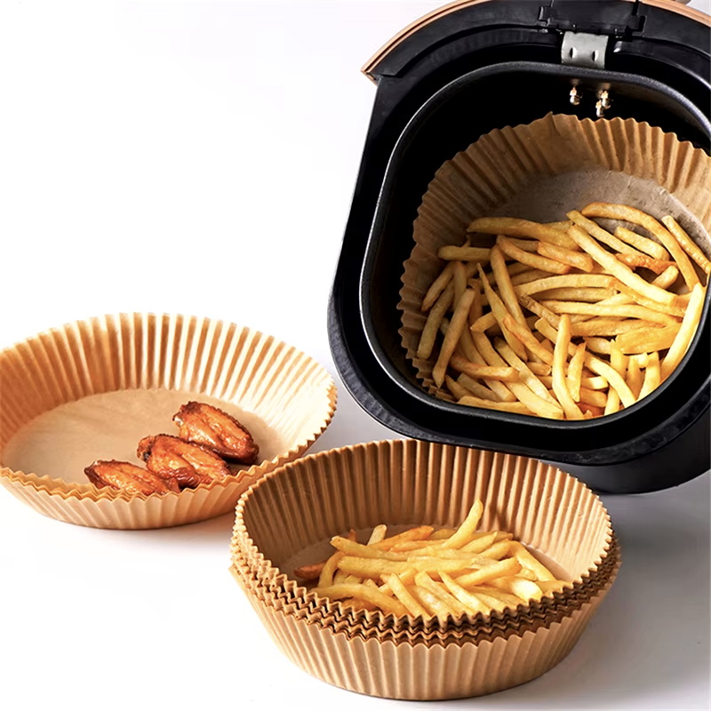 Set 2*50 Hartii de copt pentru Air Fryer, Termorezistent, Antiaderent, in suport de plastic cu capac practic, 20 x 20 x 4.5 cm, rotund [4]