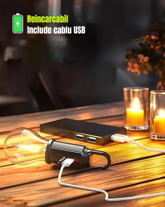 Set 3 Becuri LED portabile cu acumulator USB pentru camping [3]