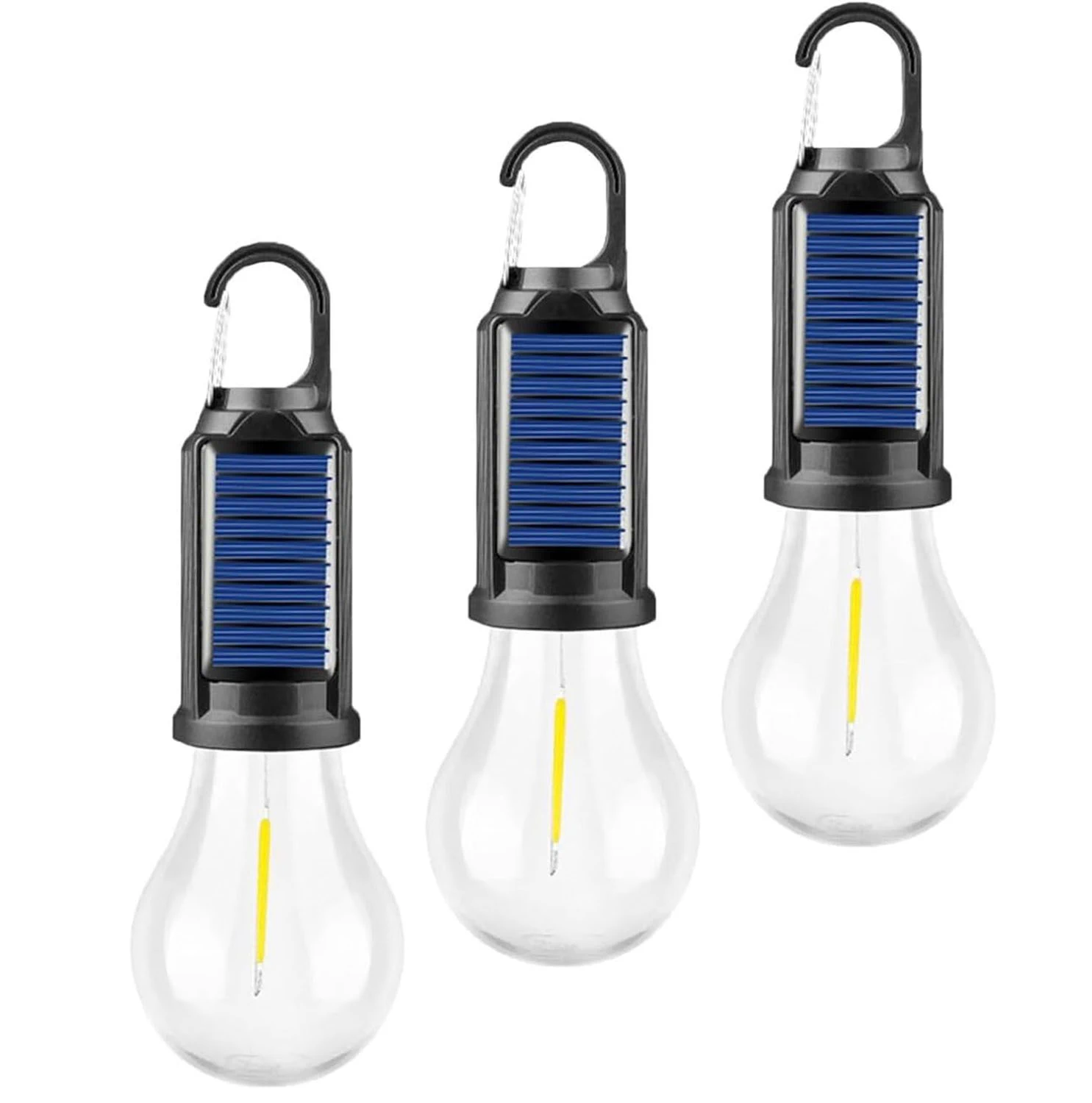 Set 3 Lămpi LED Solare Camping Reîncărcabile USB – Becuri Portabile cu Agățătoare pentru Cort, Drumeții și Exterior [1]