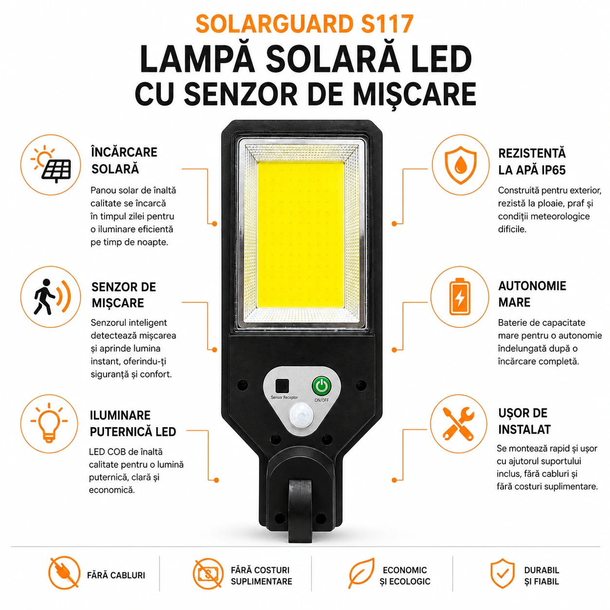 Set 3 Lămpi Solare LED Exterior Next Trend SolarGuard S117 cu Senzor de Mișcare PIR, Telecomandă și Protecție IP65 [3]