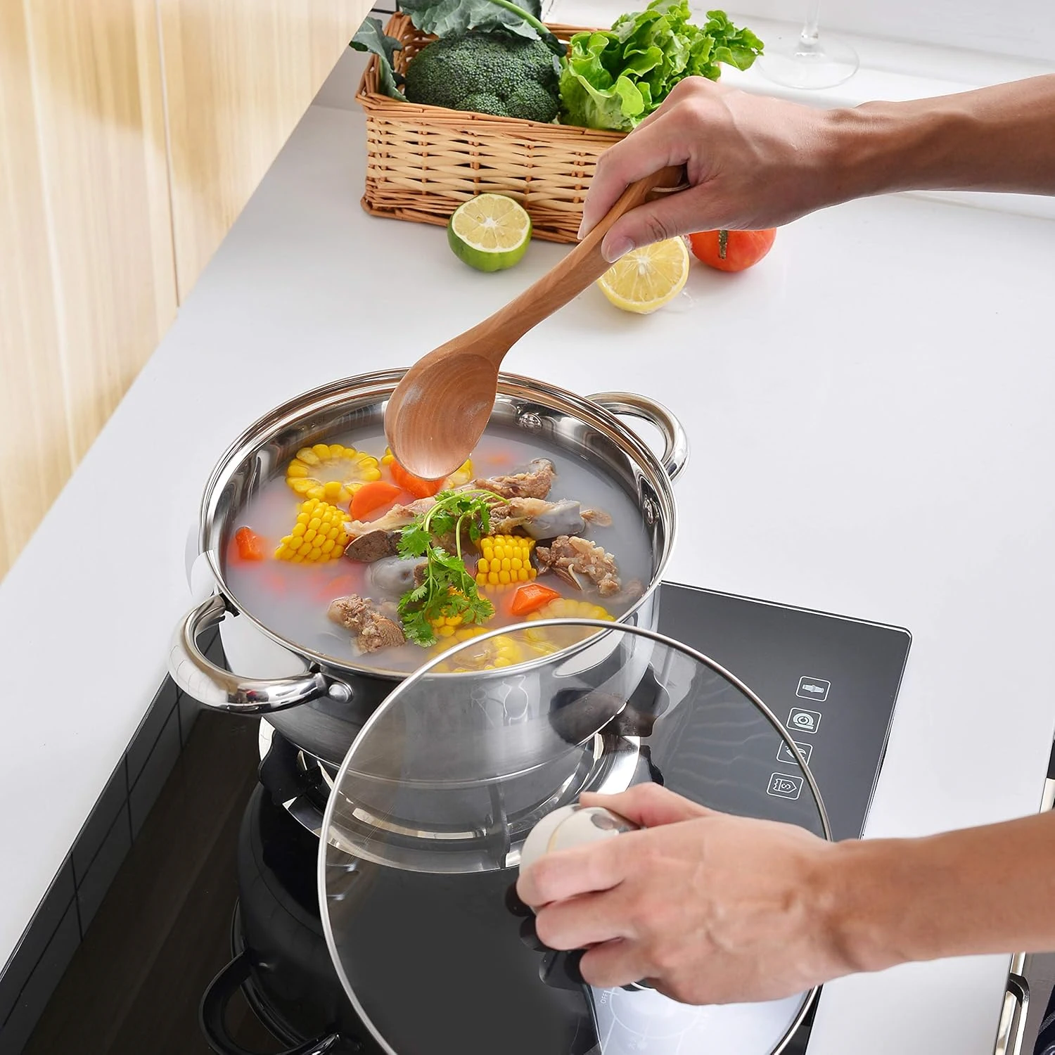 Set 3 Oale Inox cu Capac din Sticla - Fund 5 straturi, 2.3L, 3.2L, 4.2L - Durabilitate si Eficienta [5]