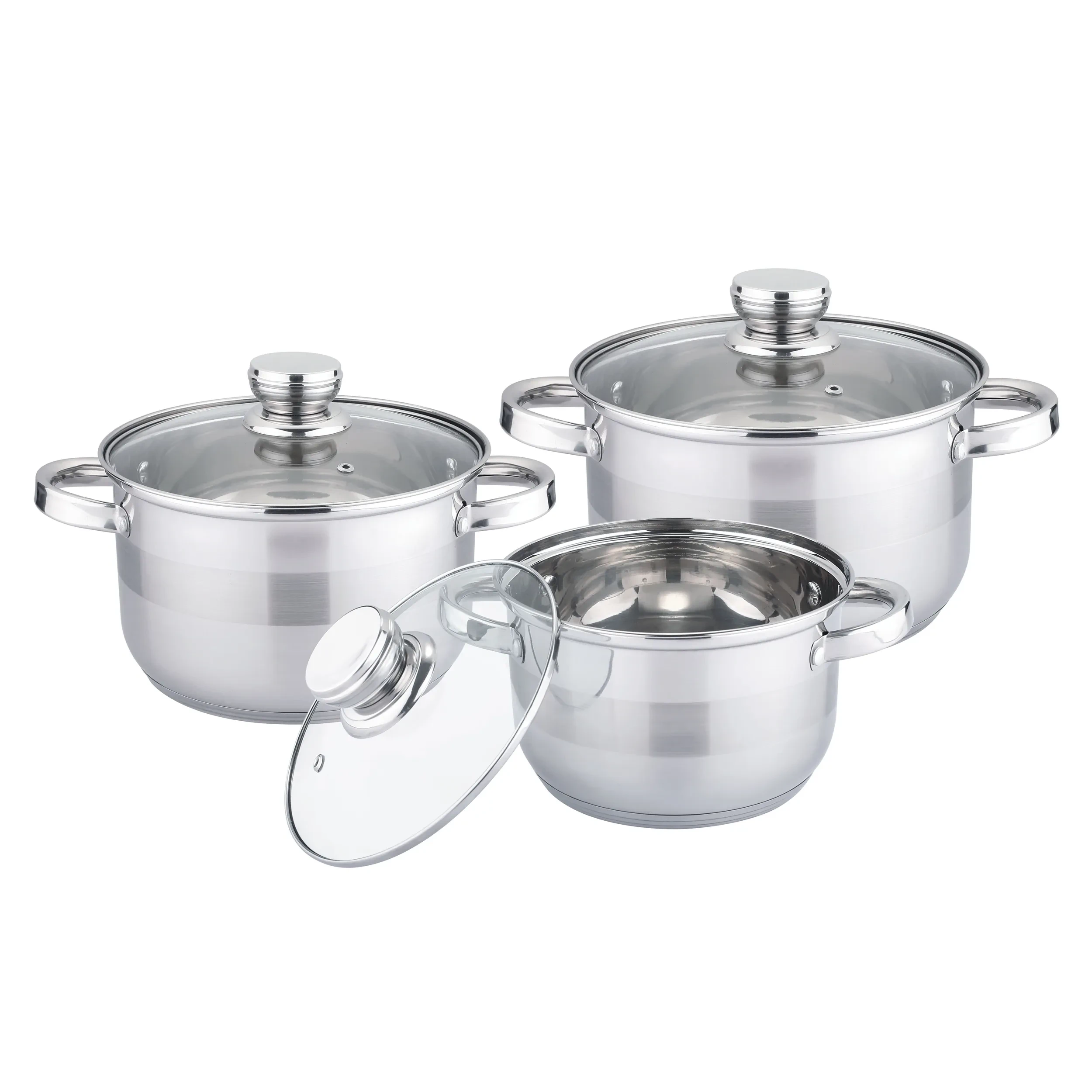 Set 3 Oale Inox cu Capac din Sticla - Fund 5 straturi, 2.3L, 3.2L, 4.2L - Durabilitate si Eficienta [1]
