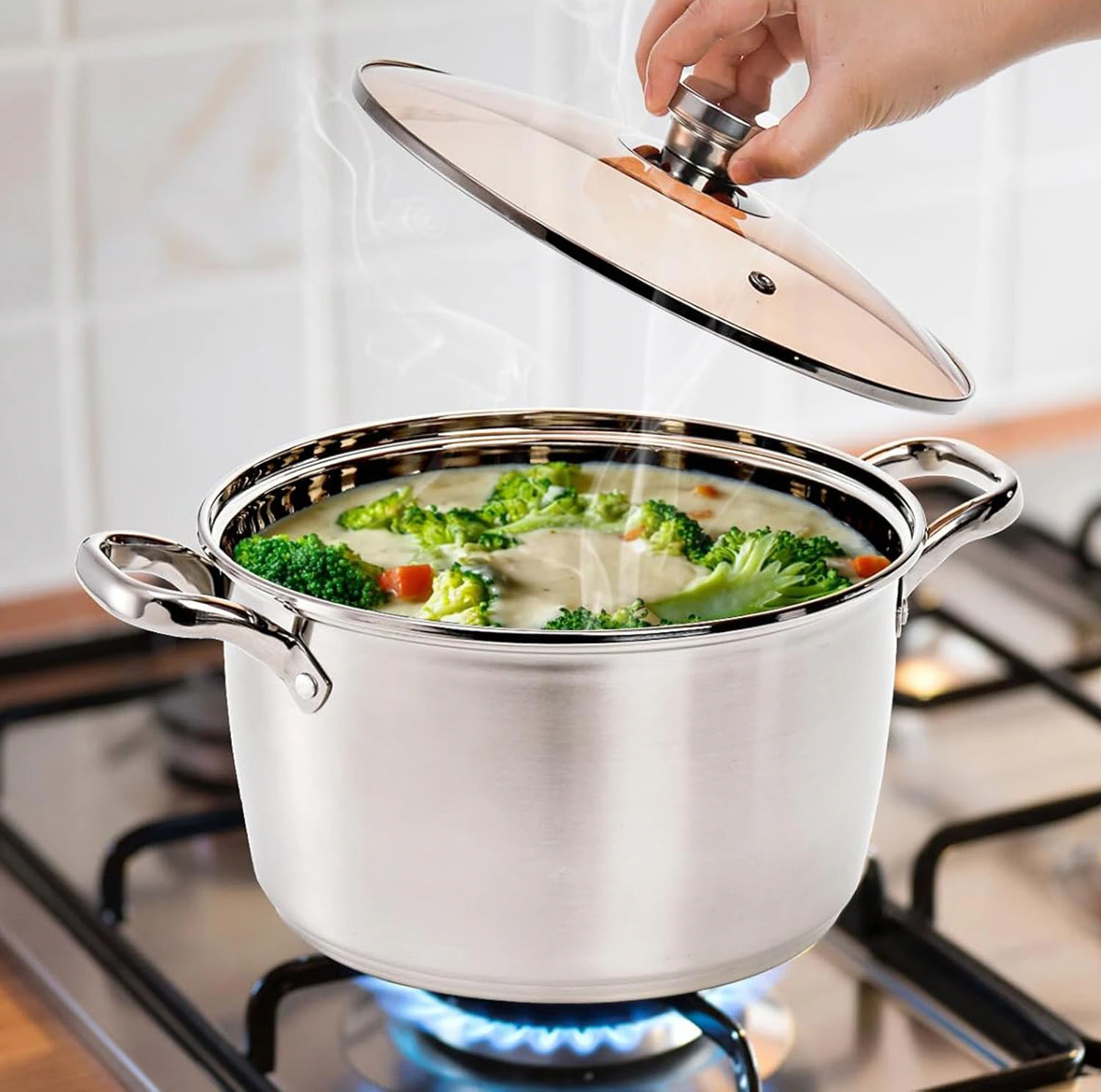 Set 3 Oale Inox cu Capac din Sticla - Fund 5 straturi, 2.3L, 3.2L, 4.2L - Durabilitate si Eficienta [6]