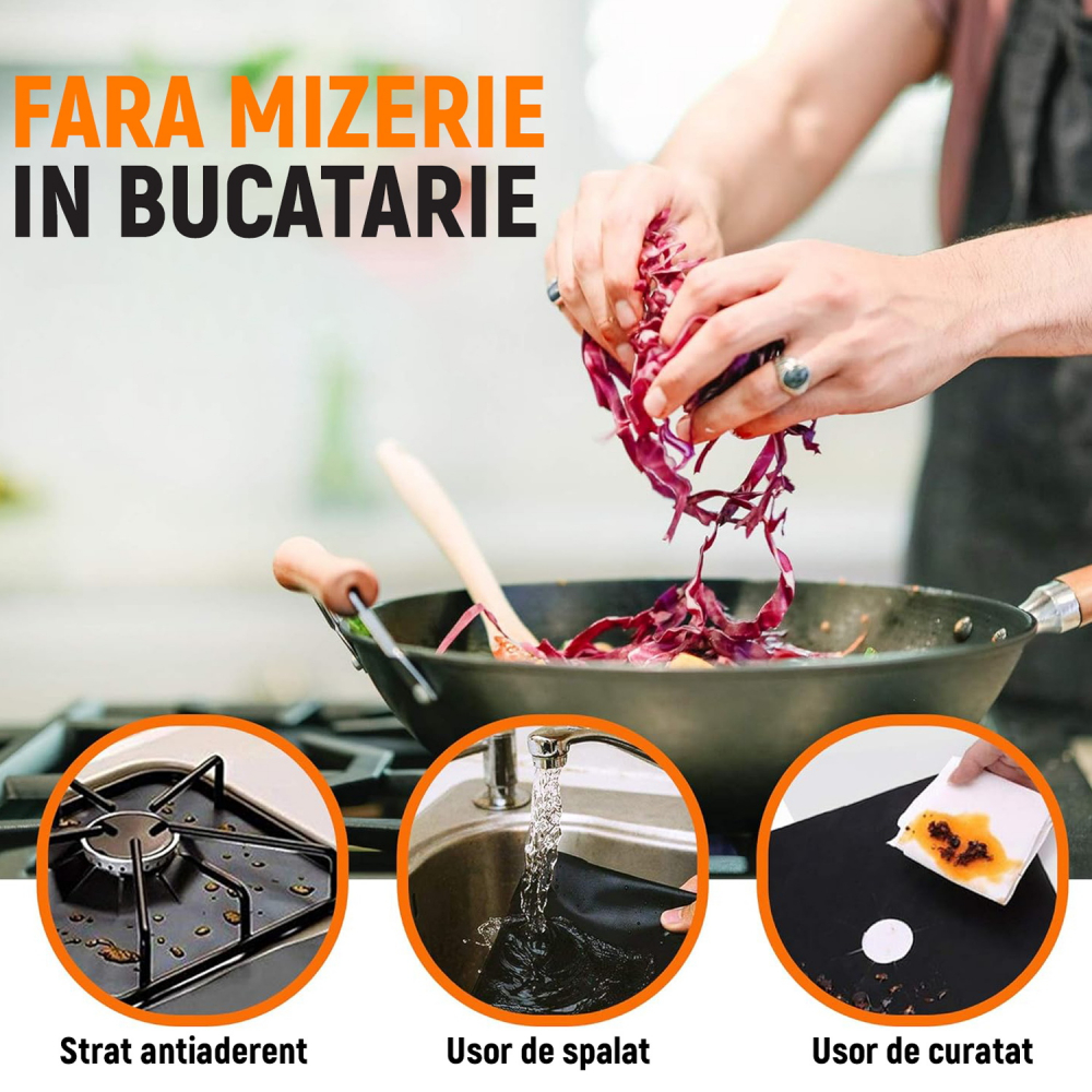 Set 4 Folii Protectie pentru Aragaz / Plita, Usor de spalat, Reutilizabile, din Teflon si Fibra de sticla [5]