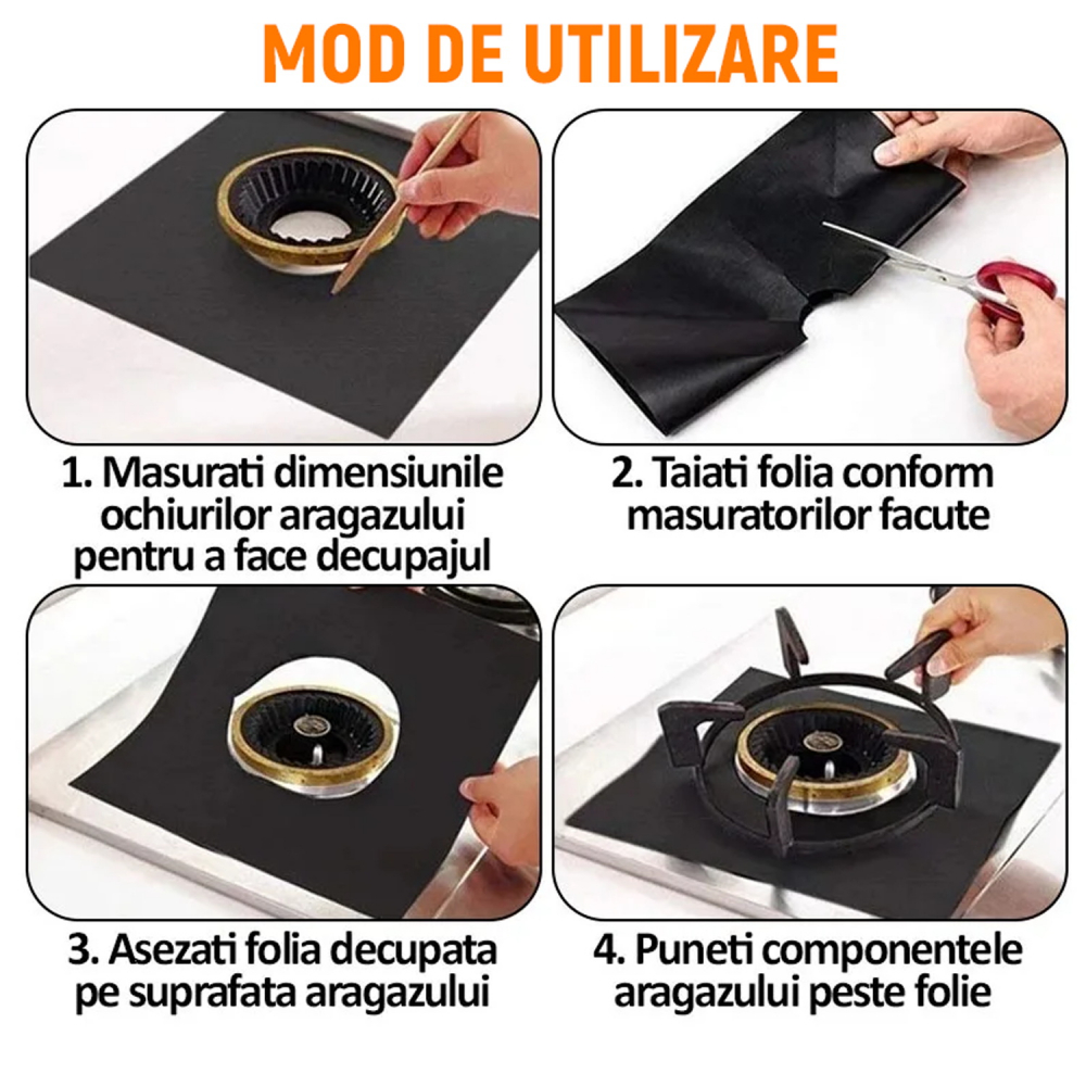 Set 4 Folii Protectie pentru Aragaz / Plita, Usor de spalat, Reutilizabile, din Teflon si Fibra de sticla [4]