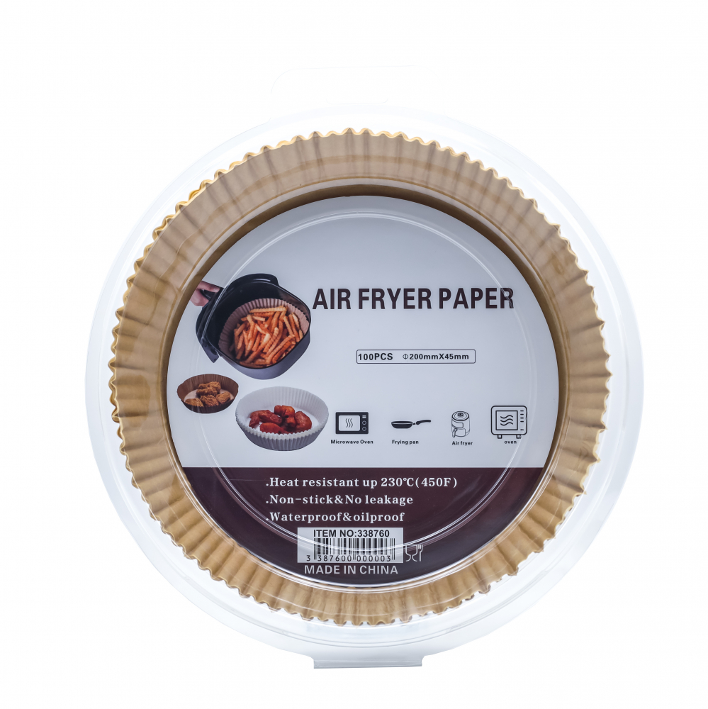 Set 100 hartii de copt pentru air fryer, Termorezistent, in suport de plastic cu capac  20 x 4.5 cm, rotund [1]