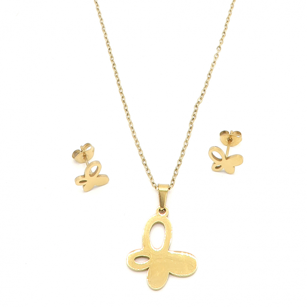 Set Bijuterii Colier si Cercei cu Pandantiv Fluture Otel inoxidabil Auriu – Eleganta si Semnificatie, Cutie eleganta cadou [2]