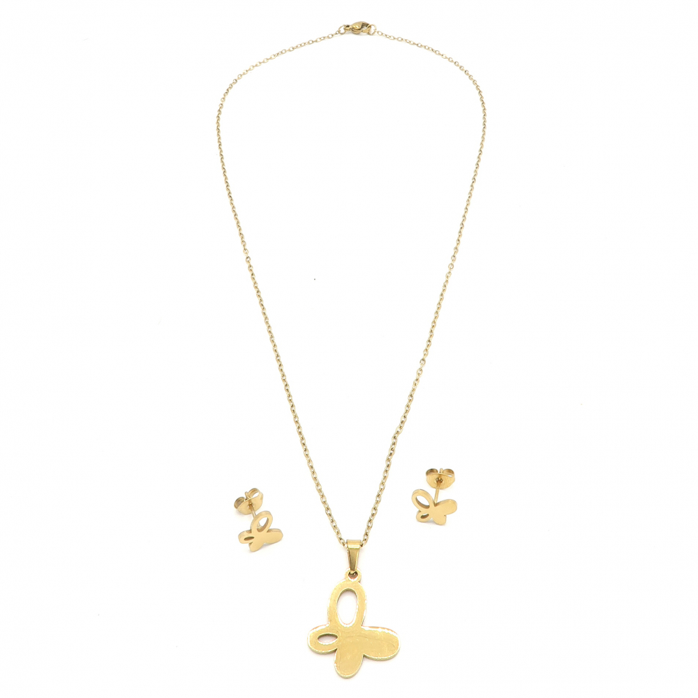 Set Bijuterii Colier si Cercei cu Pandantiv Fluture Otel inoxidabil Auriu – Eleganta si Semnificatie, Cutie eleganta cadou [1]