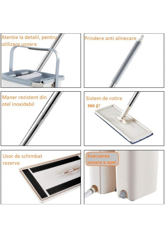 Set Mop cu Microfibra si Galeata cu 2 Cuve – Curatare Eficienta si Rapida, 2 lavete pentru mop incluse [4]
