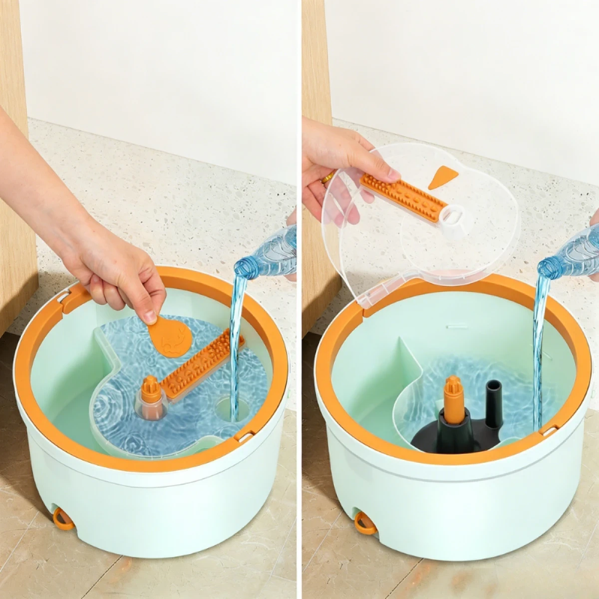 Set Mop Rotativ 360° cu Găleată Centrifugă, Separare Apă Curată/Murdară, Evacuare, 4 Rezerve Microfibră [9]