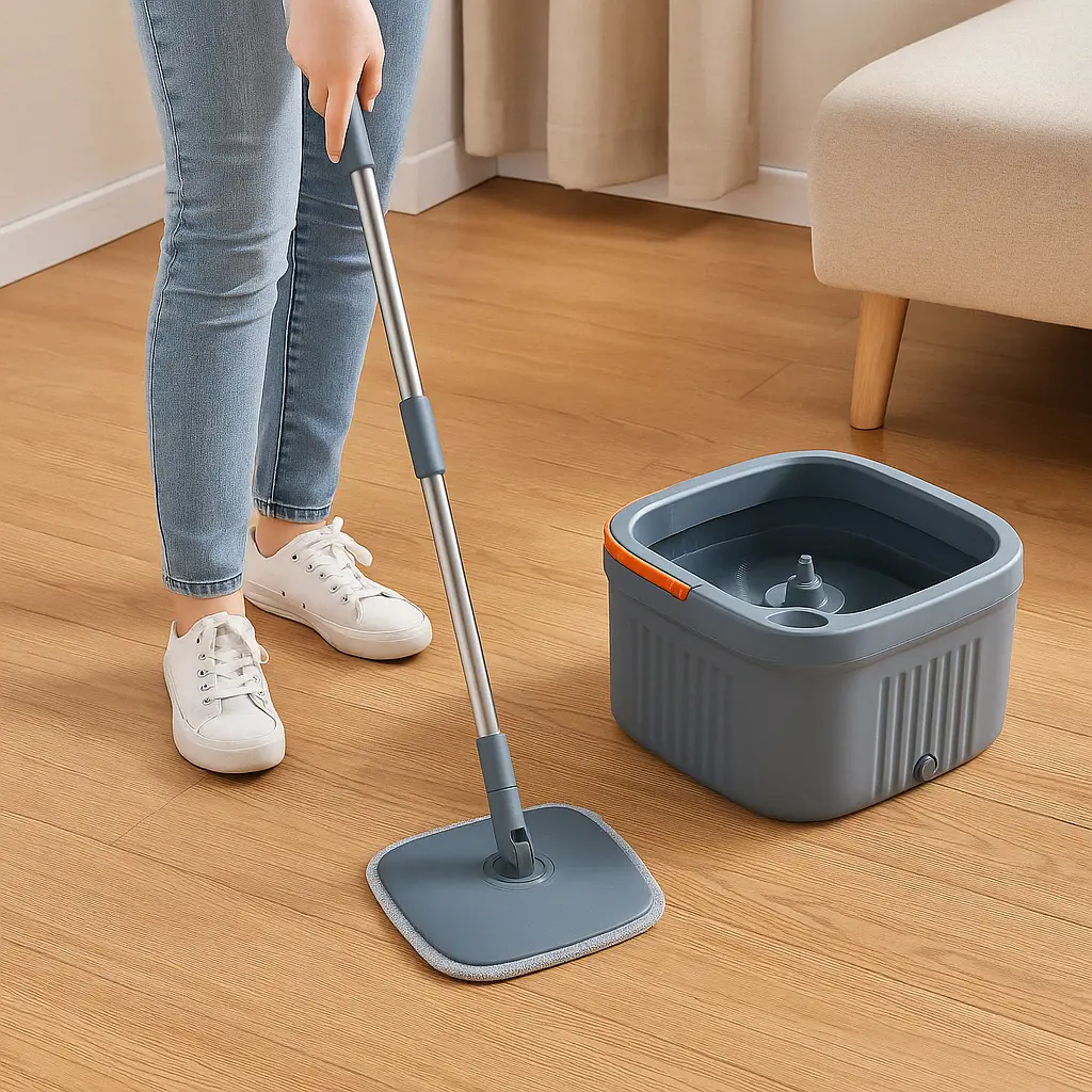 Set mop rotativ 360° cu găleată dublă, separare apă curată de murdară, sistem centrifug și 4 rezerve – NEXT TREND [7]