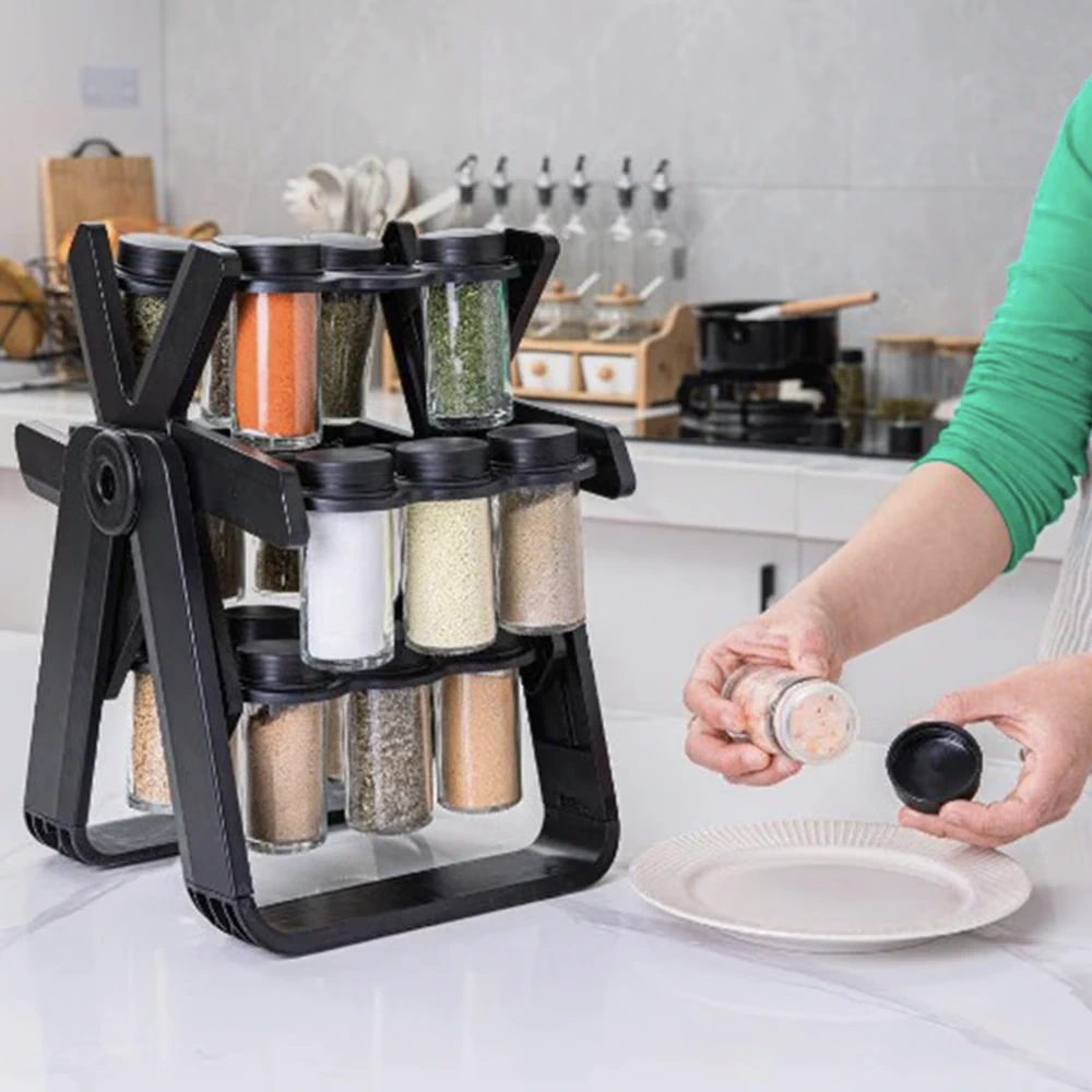 Set Rotativ Condimente - 18 Borcane Sticla, Organizator Bucatarie, Rotatie 360° pentru Acces Rapid [2]