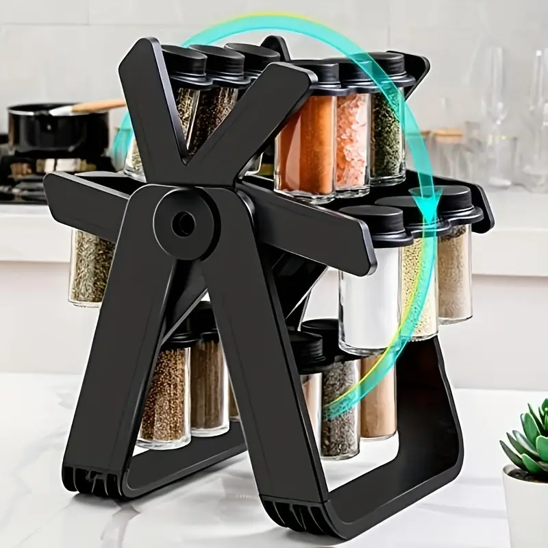 Set Rotativ Condimente - 18 Borcane Sticla, Organizator Bucatarie, Rotatie 360° pentru Acces Rapid [4]