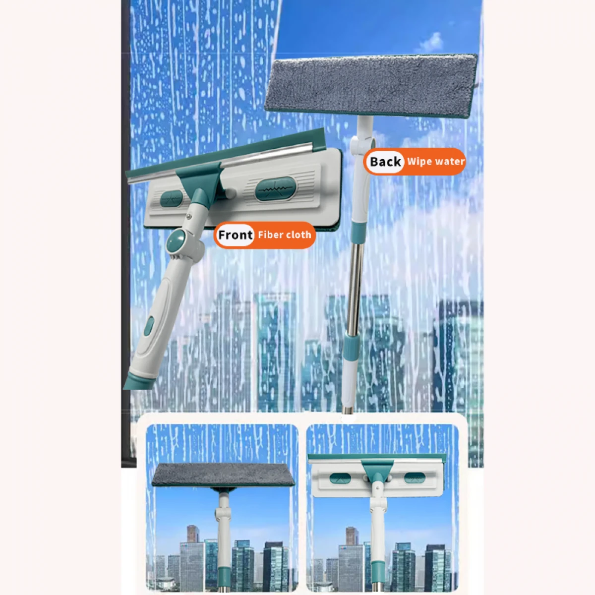 Stergator geamuri cu 2 lavete microfibra, rotativ 180°, maner telescopic reglabil 1-1.7m, racleta silicon [2]