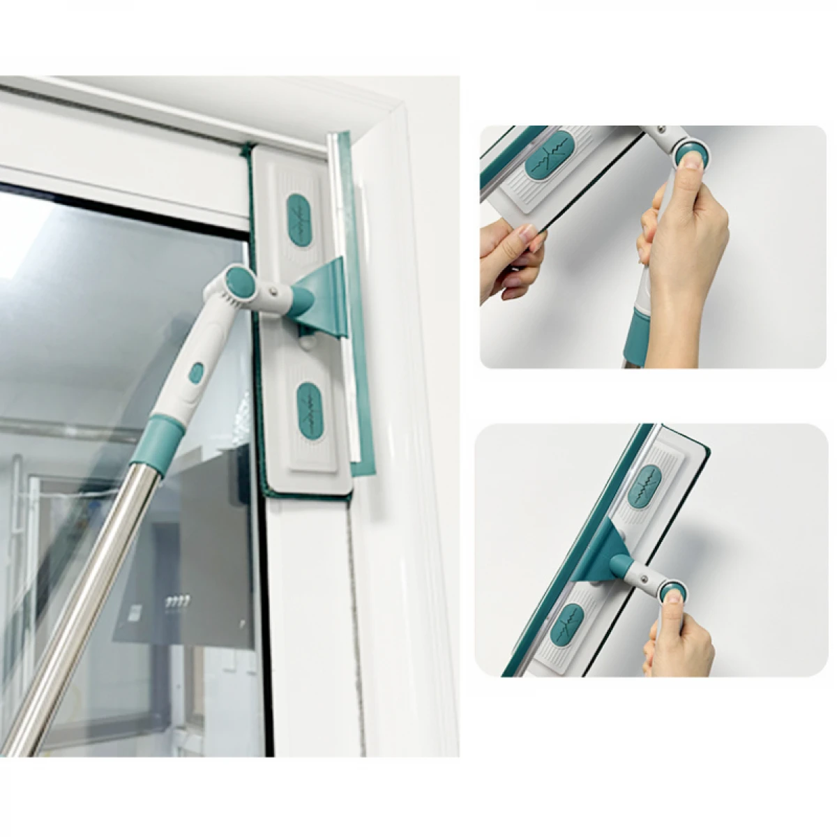 Stergator geamuri cu 2 lavete microfibra, rotativ 180°, maner telescopic reglabil 1-1.7m, racleta silicon [4]