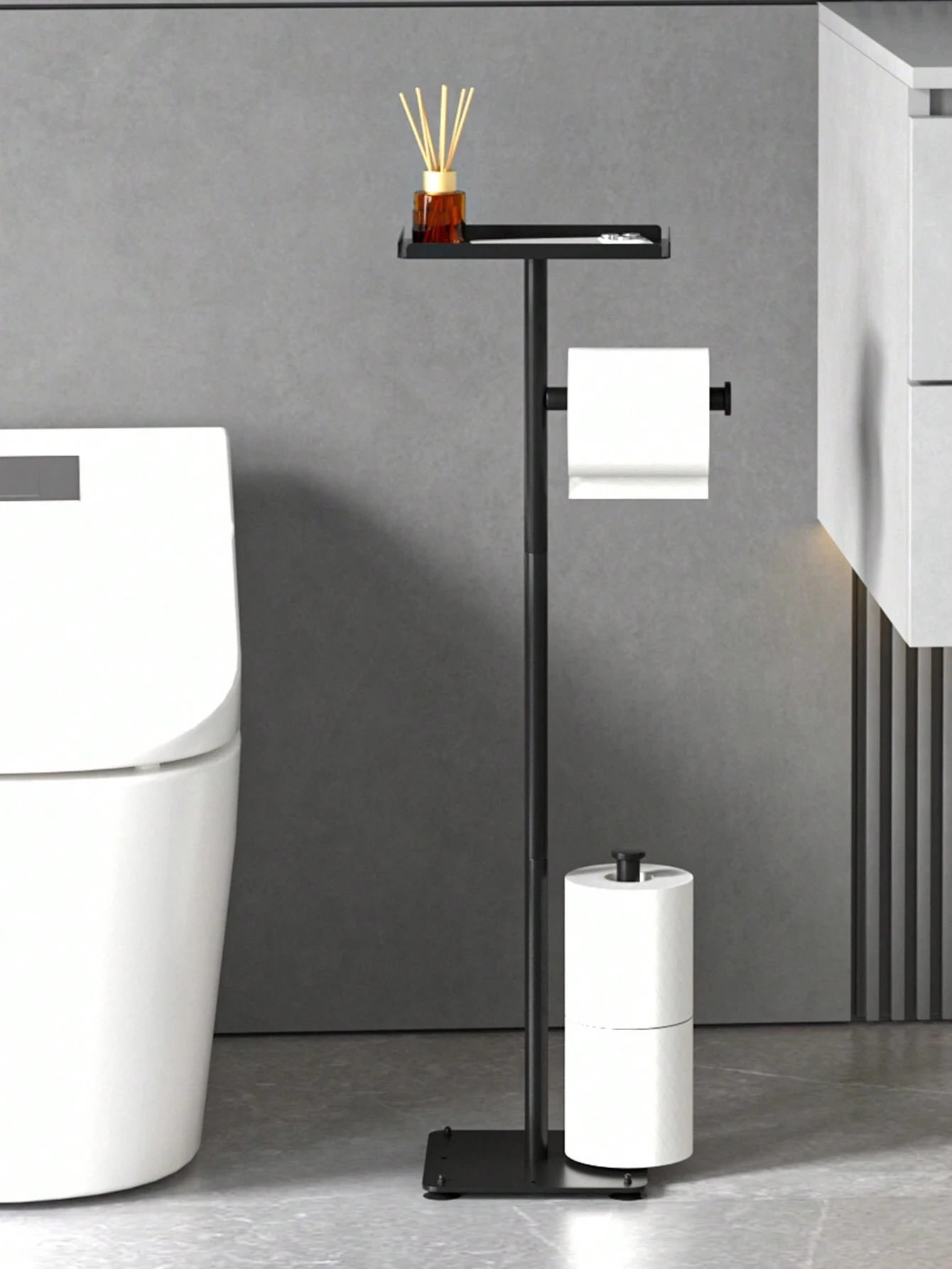Suport metalic hartie igienica cu polita 72 cm negru [5]