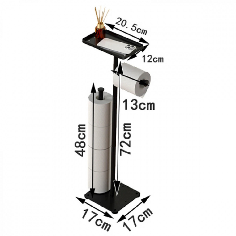 Suport metalic pentru hartie igienica cu polita accesorii, 2 spatii stocare, 72 cm, negru - Design modern si practic [2]