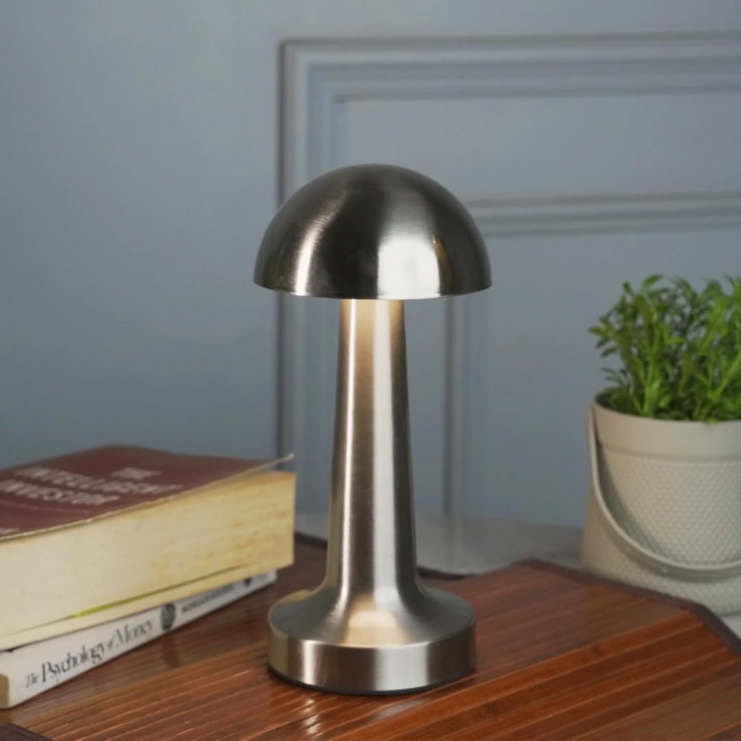 Veioza Metalica, NEXT TREND, Reincarcabila USB, 3 Nivele de Lumina, Functie Touch, 23cm, Lampa Noptiera Dormitor, Living, Birou Argintiu [7]