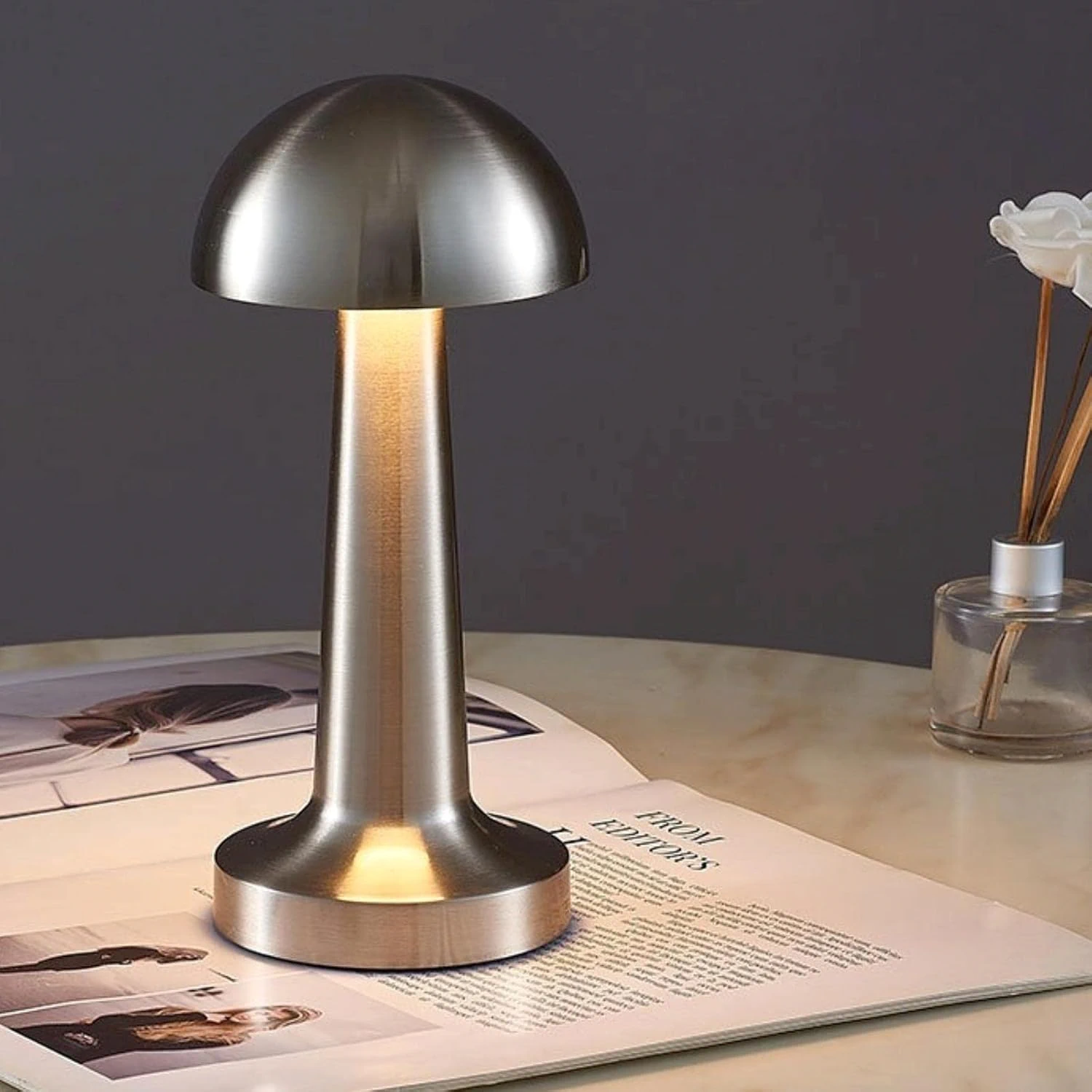Veioza Metalica, NEXT TREND, Reincarcabila USB, 3 Nivele de Lumina, Functie Touch, 23cm, Lampa Noptiera Dormitor, Living, Birou Argintiu [3]