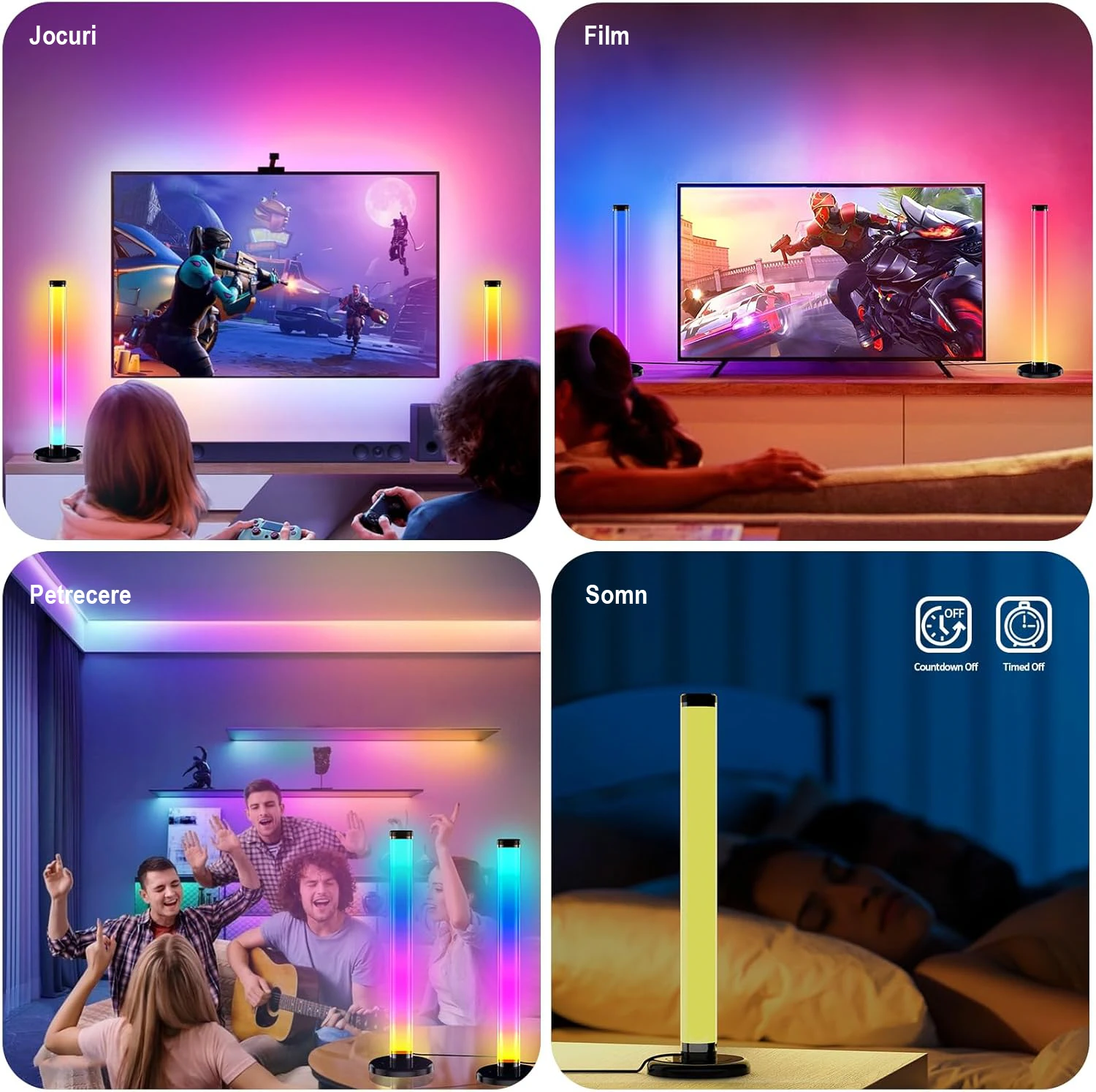 Bară Luminoasă RGB 360° Smart, LED 31 cm, 16M Culori, Sync Muzică, App & Telecomandă – Ambient Gaming [2]