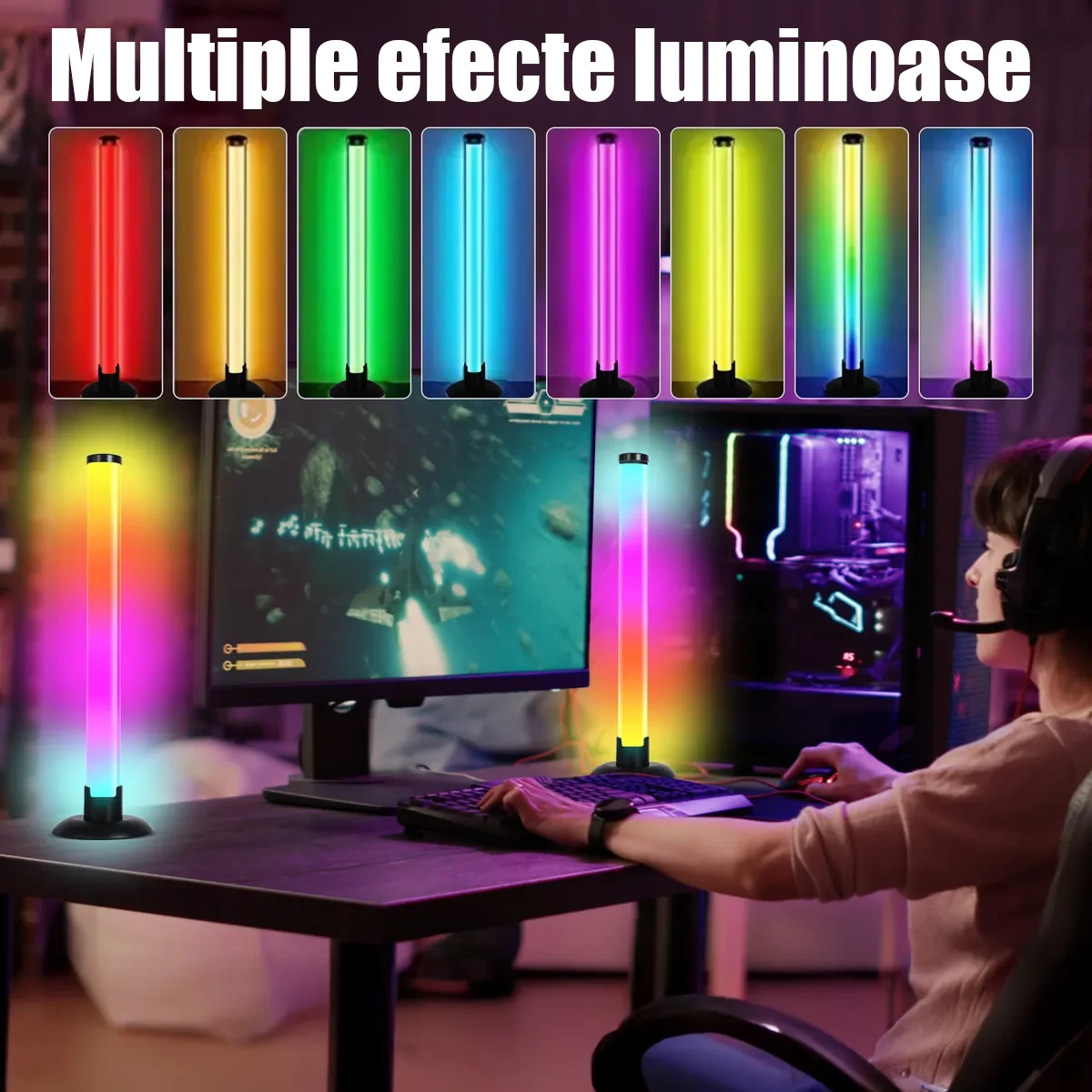 Bară Luminoasă RGB 360° Smart, LED 31 cm, 16M Culori, Sync Muzică, App & Telecomandă – Ambient Gaming [1]