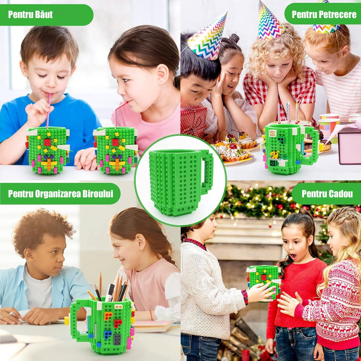 Cană Build-on cu Piese Lego – Funny DIY Mug Cadou Copii & Adulți, Verde [2]