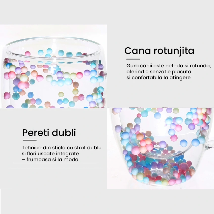 Cană sticlă borosilicată 350ml cu bile colorate – elegantă, dublu perete | Next Trend [4]