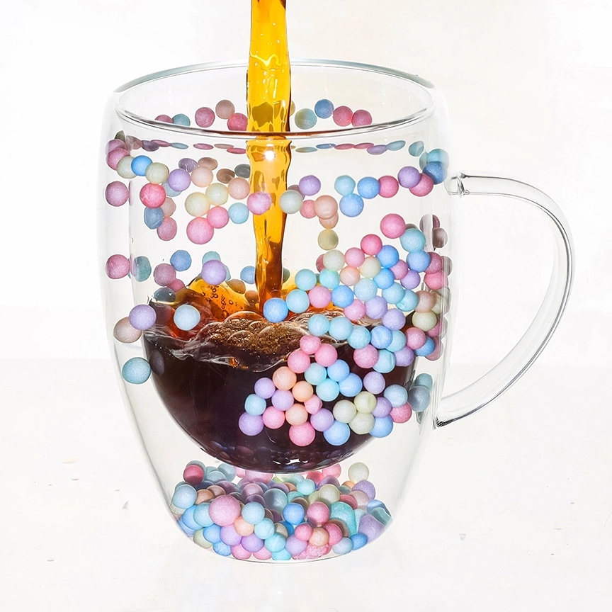 Cană sticlă borosilicată 350ml cu bile colorate – elegantă, dublu perete | Next Trend [1]