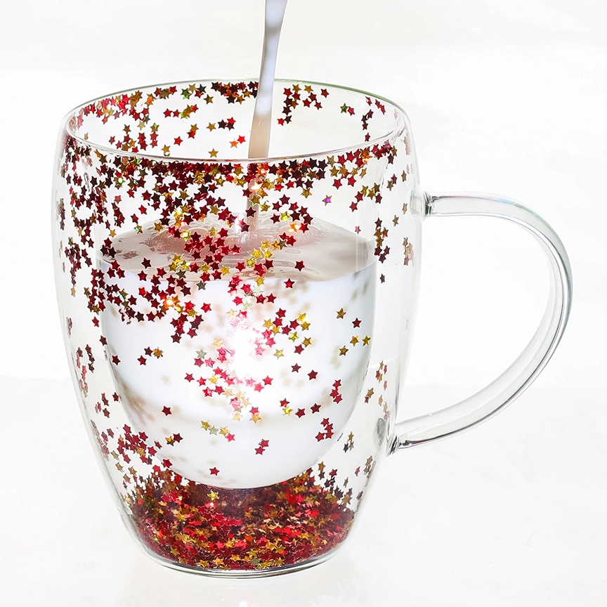 Cana din sticla borosilicata pereti dubli 350ml cu stele stralucitoare – cana cafea, ceai, cappuccino, latte, espresso, cadou elegant, Next Trend [2]