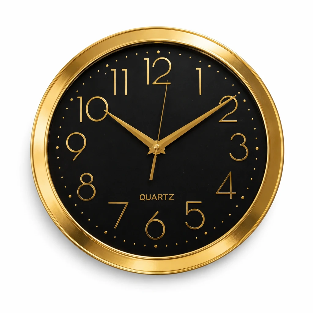 Decoratiuni - Ceas Analog de perete silentios Quartz rotund 29 cm Auriu - Negru